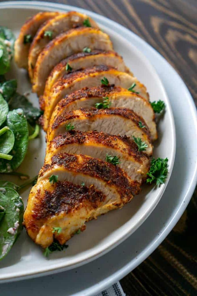 Air fried chicken on white plate