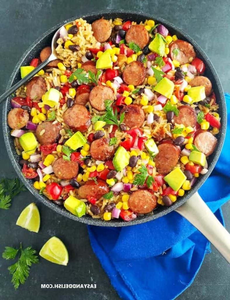 Beans and rice in skillet