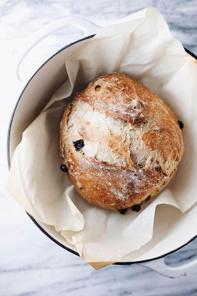 cinnamon raisin bread loaf in pot