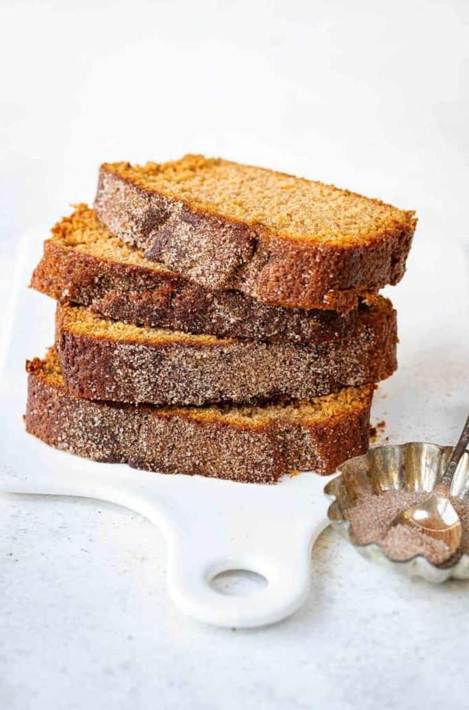 stack of sliced cinnamon apple bread