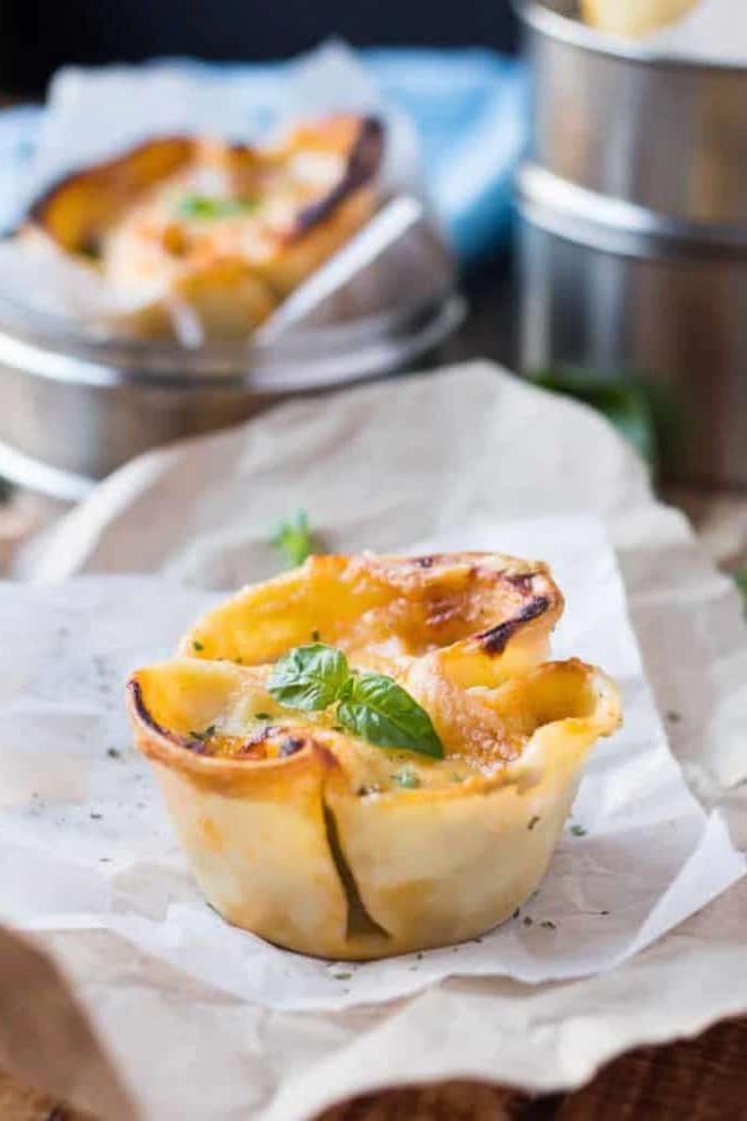 close up of individual lasagna cup