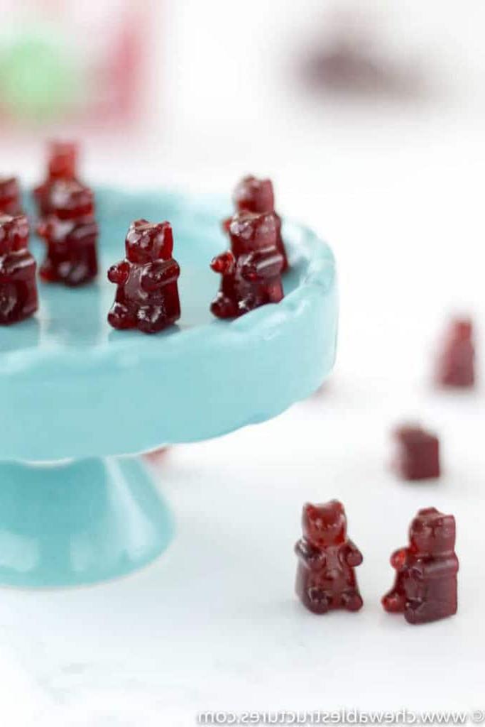 homemade gummy bears on blue platter