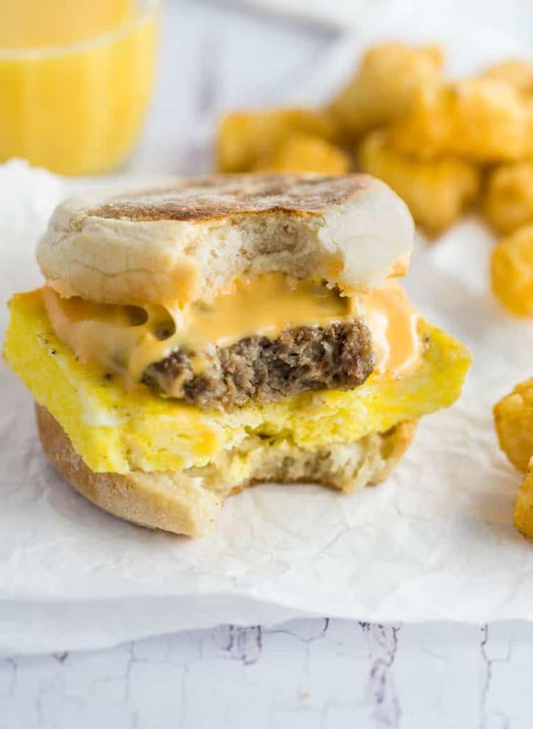 breakfast sandwich with bite missing