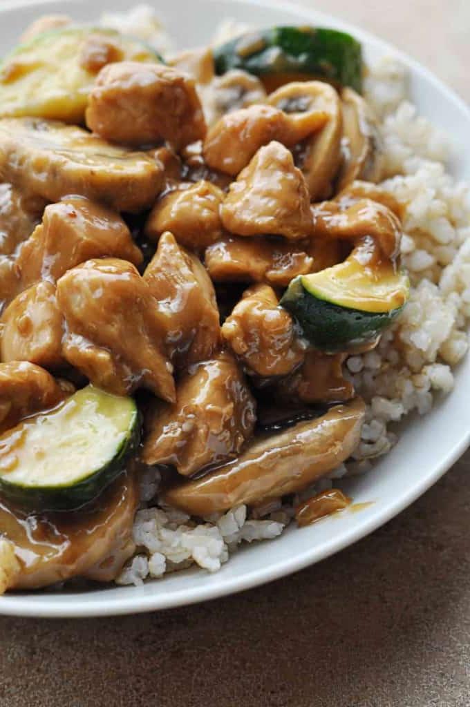 chicken and mushroom on white plate 