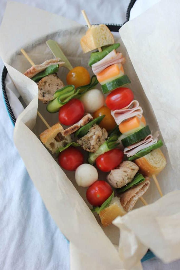 sandwich ingredients on skewers