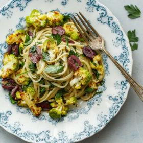 Romanesco Cauliflower Pasta with Olives, Capers, and Parsley